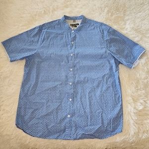 English Laundry Light Blue Printed Short-sleeved Mandarin Collar Button-down XL